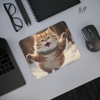 Tapis de souris 22x18 cm – Chat Hiver Bondissant – Illustration Mignonne