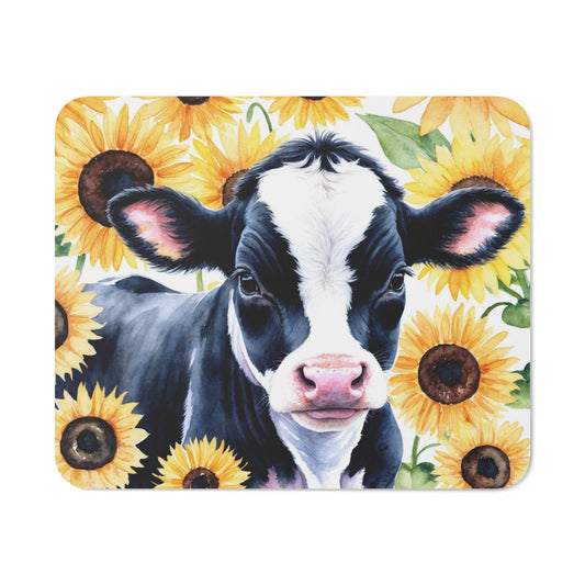 Tapis de souris 22x18 cm – Vache & Tournesols – Illustration Aquarelle Champêtre