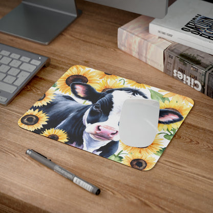 Tapis de souris 22x18 cm – Vache & Tournesols – Illustration Aquarelle Champêtre