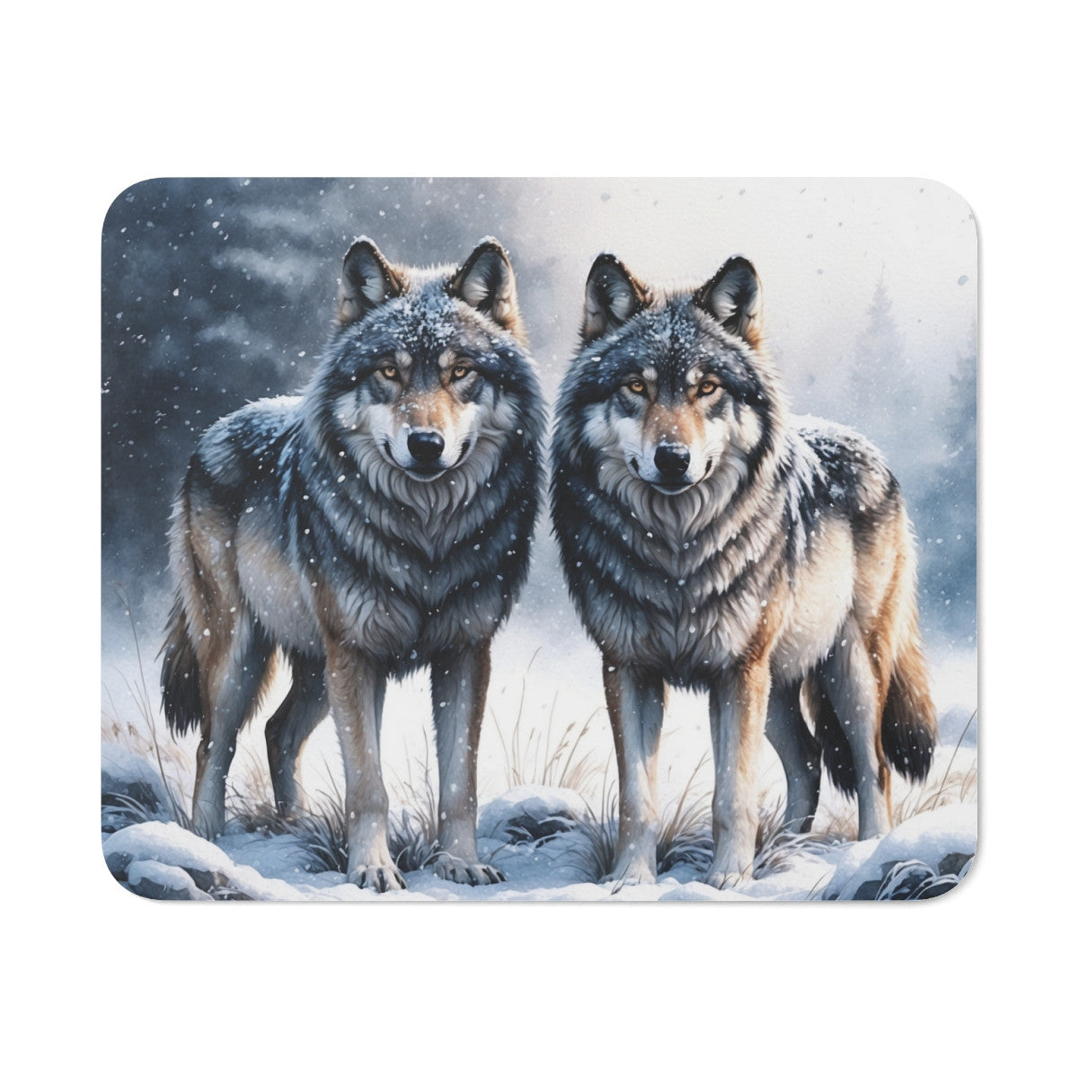 Tapis de souris 22x18 cm – Loups dans la Neige – Illustration Hivernale Réaliste – Surface Lisse, Base Antidérapante
