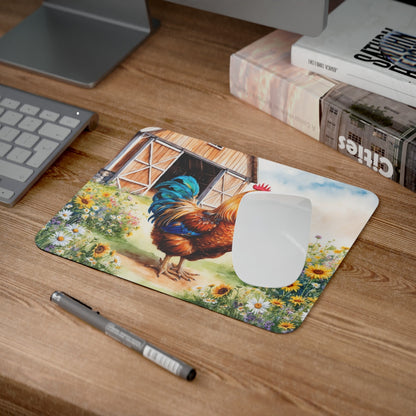 Tapis de souris 22x18 cm  Coq Devant Grange Fleurie  Illustration Aquarelle Champêtre