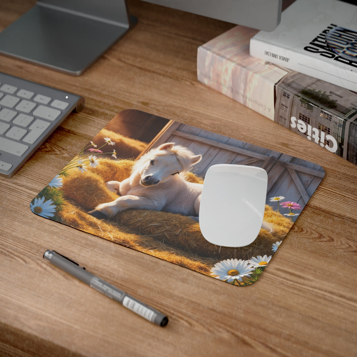 Tapis de souris 22x18 cm – Poulain Crème sur Paille