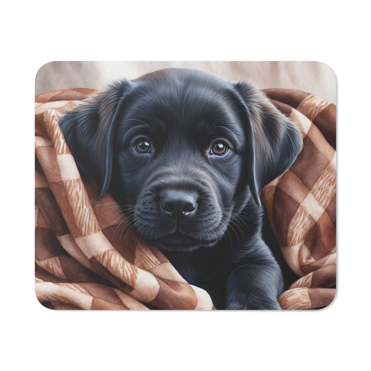 Tapis de souris 22x18 cm – Chiot Noir Blotti dans une Couverture