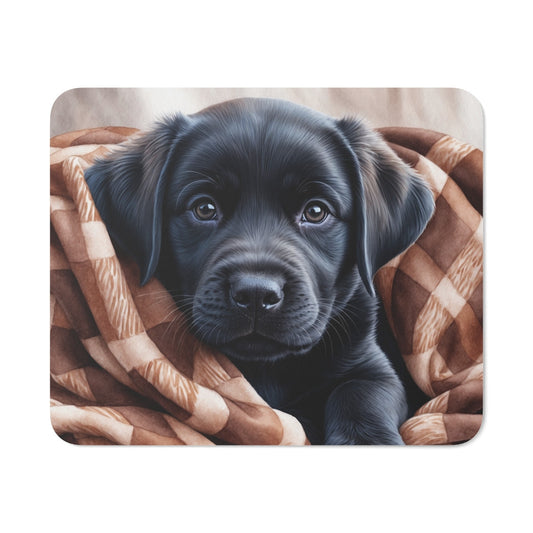 Tapis de souris 22x18 cm – Chiot Noir Blotti dans une Couverture