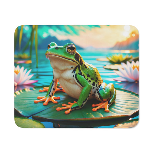 Tapis de souris 22x18 cm – Grenouille Verte sur Nénuphar – Illustration Aquarelle
