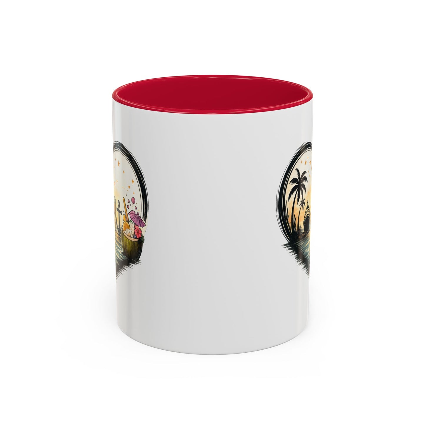 Tasse Cœur Tropical Mer et Cocktail – Mug Ambiance Vacances Palmier Bateau – Cadeau Été et Détente – Céramique 325ml