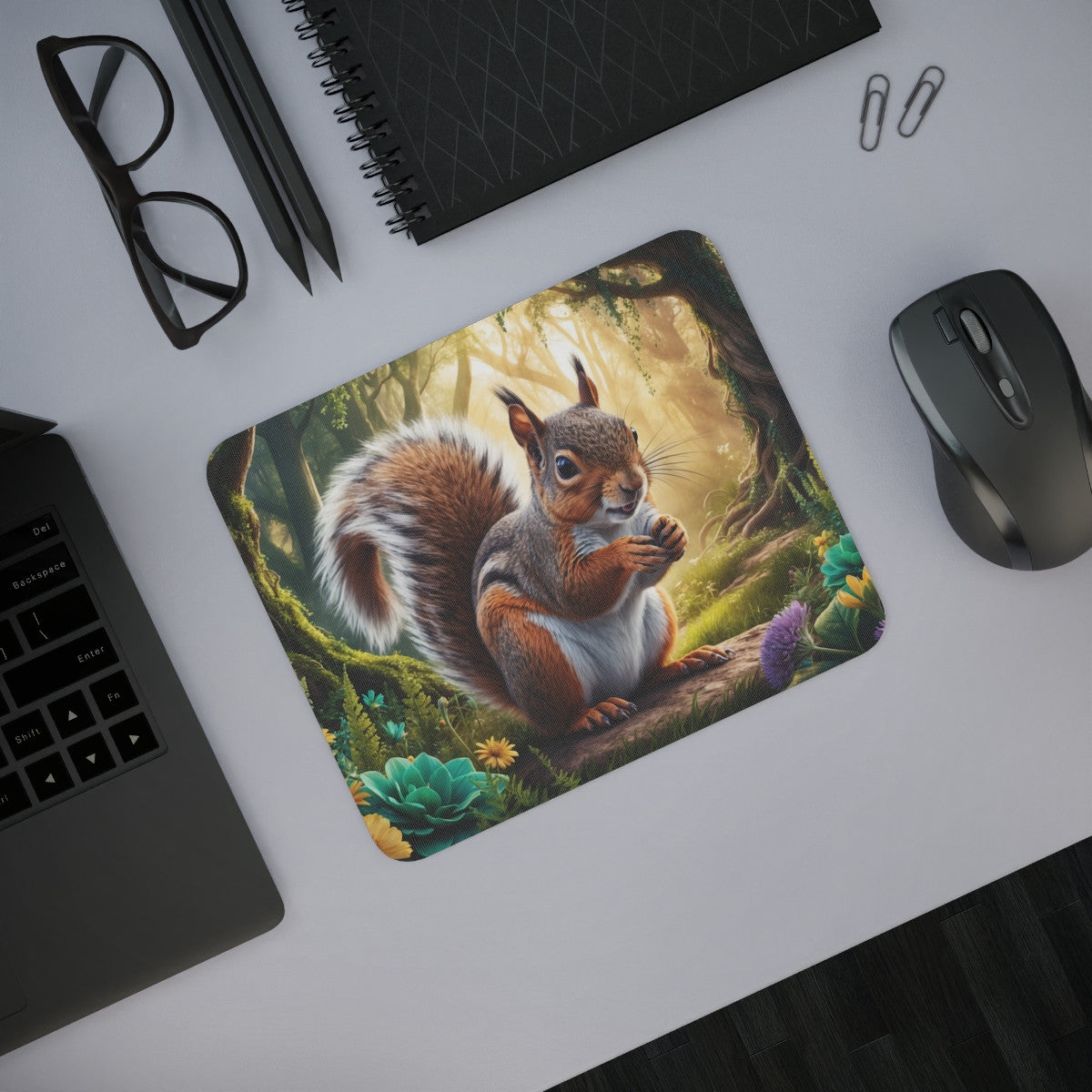 Tapis de souris 22x18 cm Écureuil dans Forêt Enchantée  Illustration Animalière Féérique