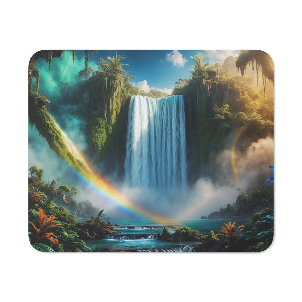 Tapis de souris 22x18 cm – Cascade Tropicale & Arc-en-Ciel