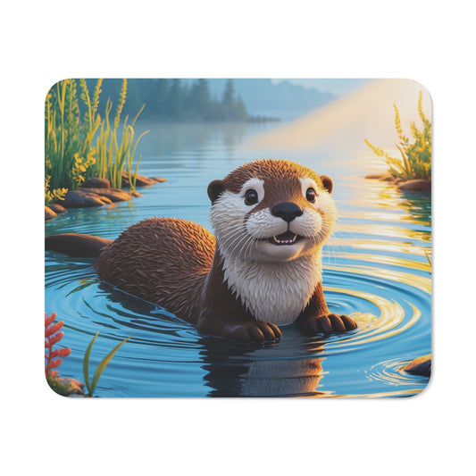 Tapis de souris 22x18 cm – Loutre Souriante dans un Lac – Illustration Mignonne