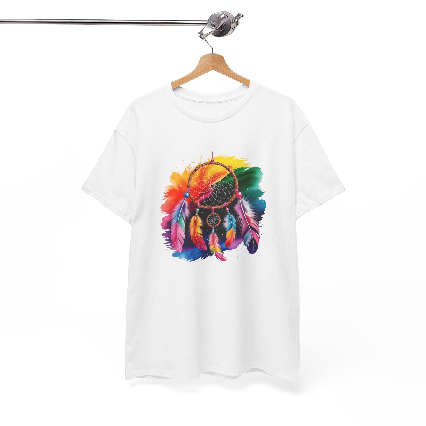 T-Shirt Attrape Rêves Bohème Coloré – Tee Shirt Dreamcatcher Spirituel avec Plumes – Cadeau Style Ethnique Noir Blanc Gris
