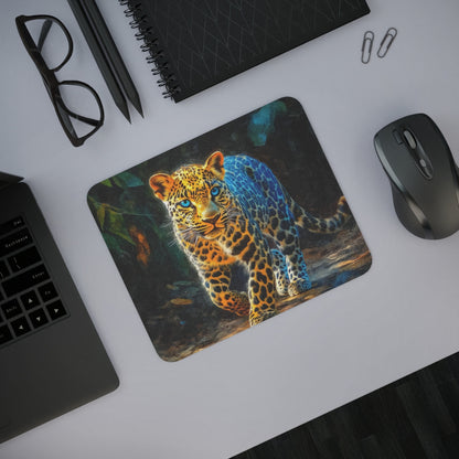 Tapis de souris 22x18 cm  Léopard Artistique aux Yeux Bleus – Style Peinture Numérique