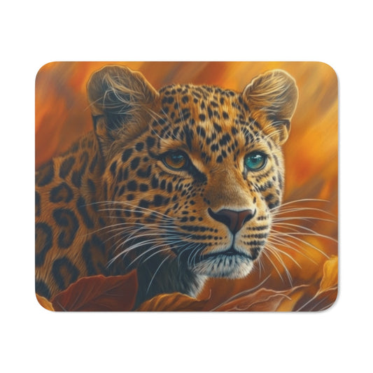 Tapis de souris 22x18 cm – Léopard Automnal Élégant – Illustration Artistique avec Feuilles