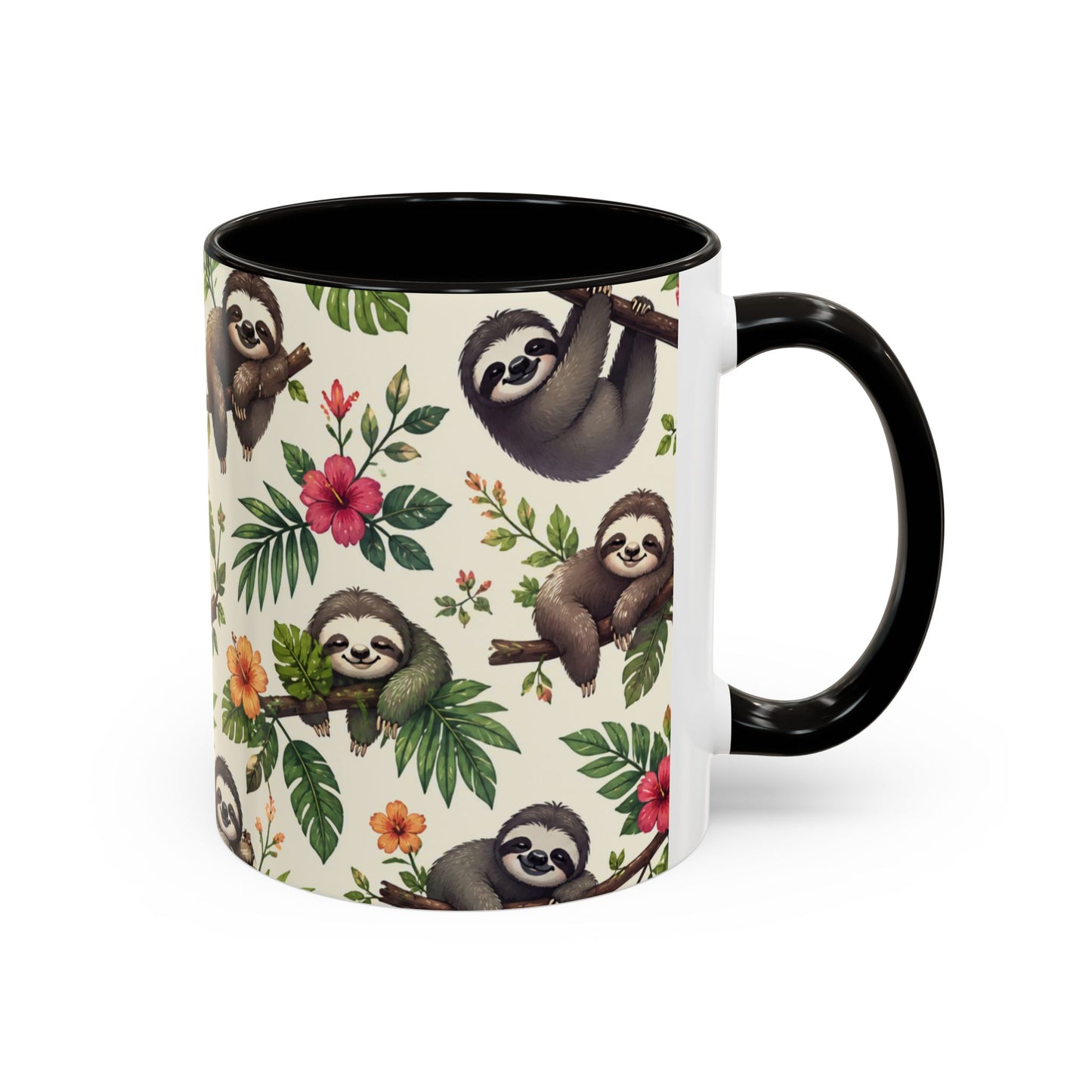 Tasse Paresseux Mignons – Mug Jungle Tropicale et Fleurs – Design Animal Kawaii et Nature – Céramique 325ml