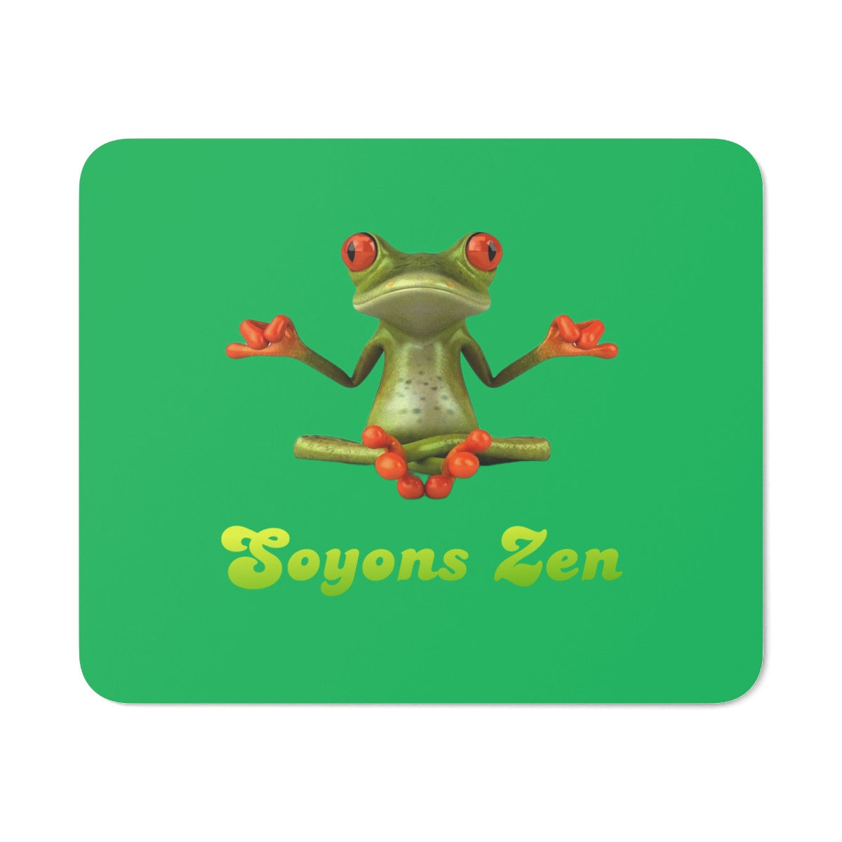 Tapis de souris 22x18 cm – Grenouille Zen sur Fond Vert – « Soyons Zen »