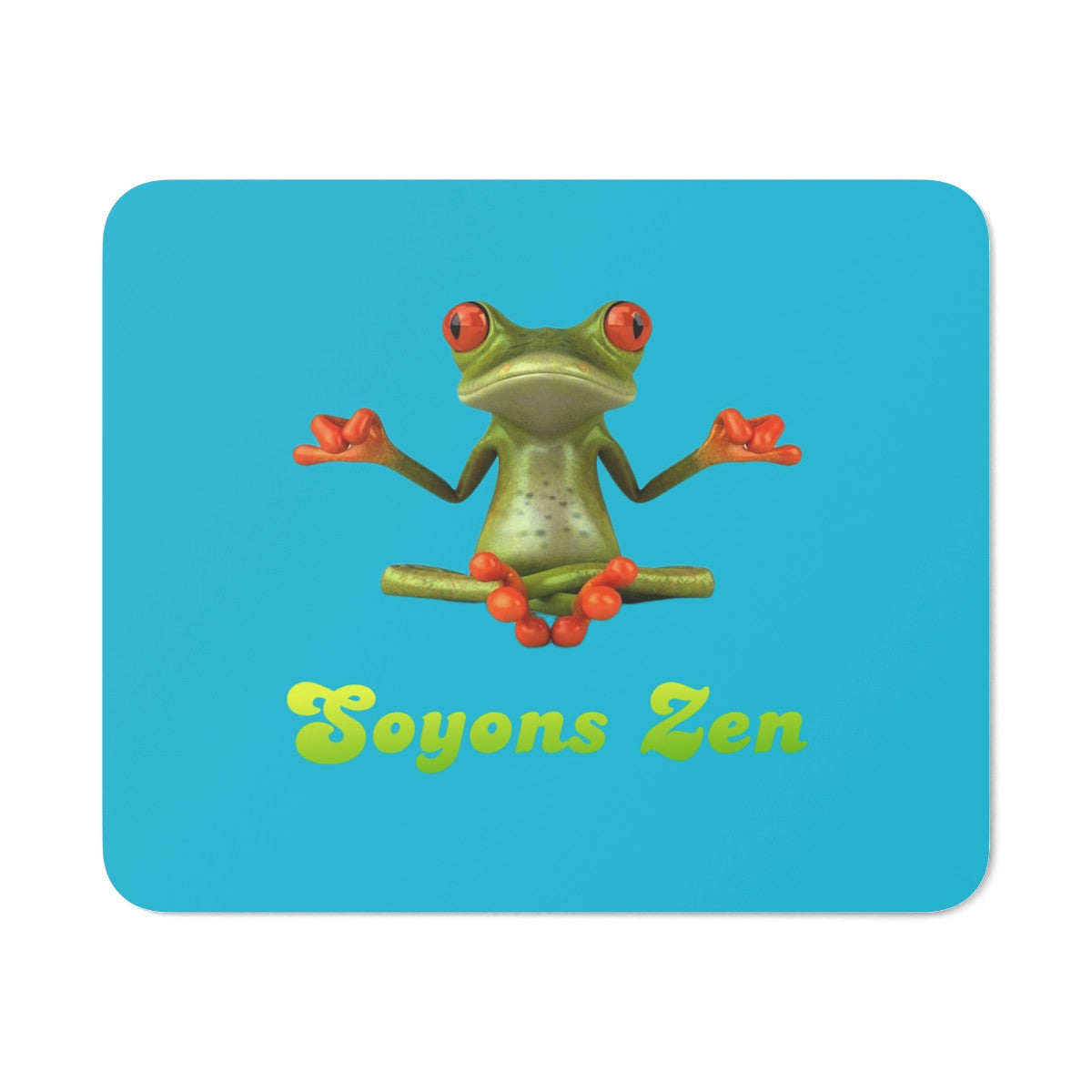 Tapis de souris 22x18 cm – Grenouille Zen sur Fond Bleu – « Soyons Zen » –