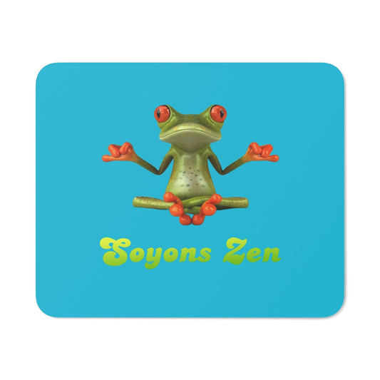 Tapis de souris 22x18 cm – Grenouille Zen sur Fond Bleu – « Soyons Zen » –