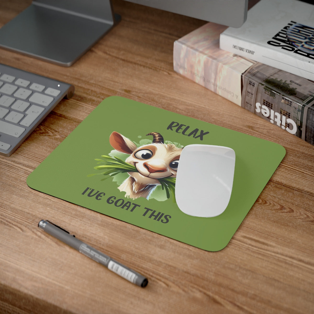 Tapis de souris 22x18 cm – Chèvre Mignonne & Jeu de Mots « Relax, I've Goat This » –