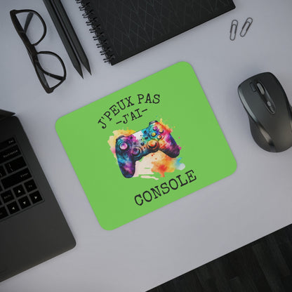 Tapis de souris 22x18 cm – Manette Aquarelle « J’Peux Pas J’ai Console » – Fond Vert