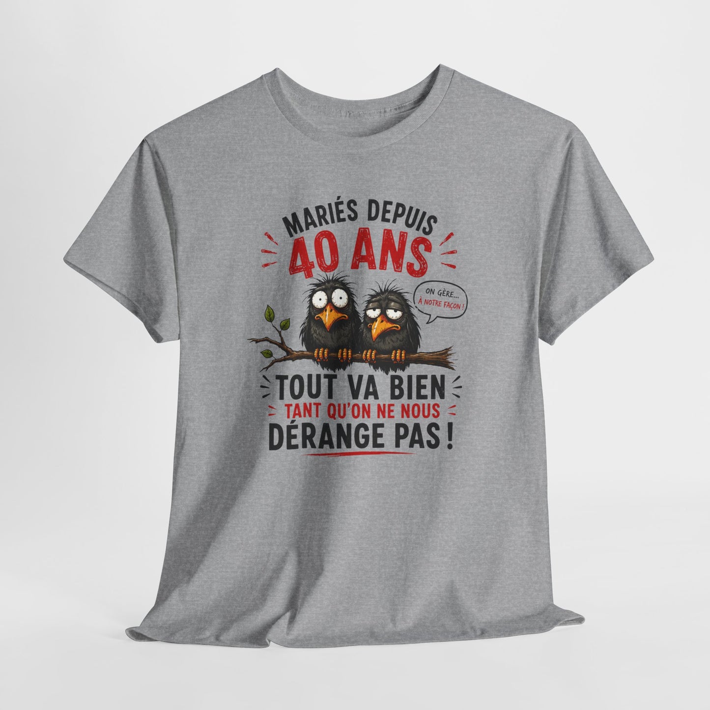 Tee-Shirt Homme Femme Mariés Depuis 40 Ans – Cadeau Anniversaire de Mariage Noces d'Émeraude – Humour Couple Original