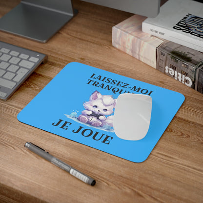 Tapis de souris 22x18 cm – Renard Kawaii Gamer « Laissez-Moi Tranquille Je Joue » – Fond Bleu