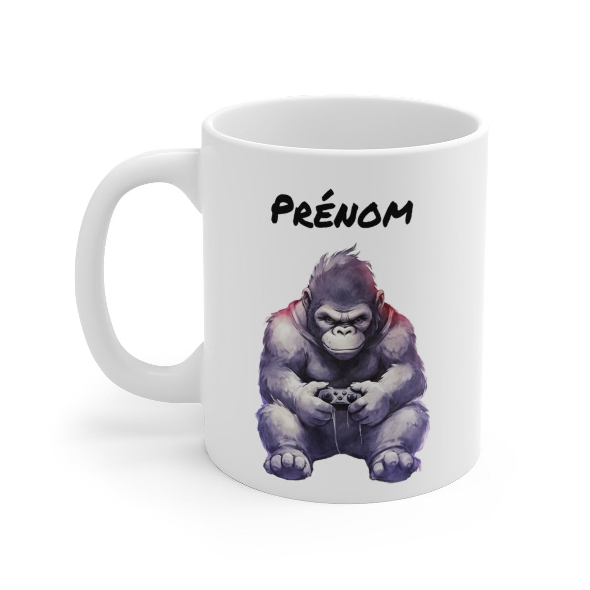 Mug Gorille Gamer Personnalisé – Prénom en Haut – Design Geek Puissant
