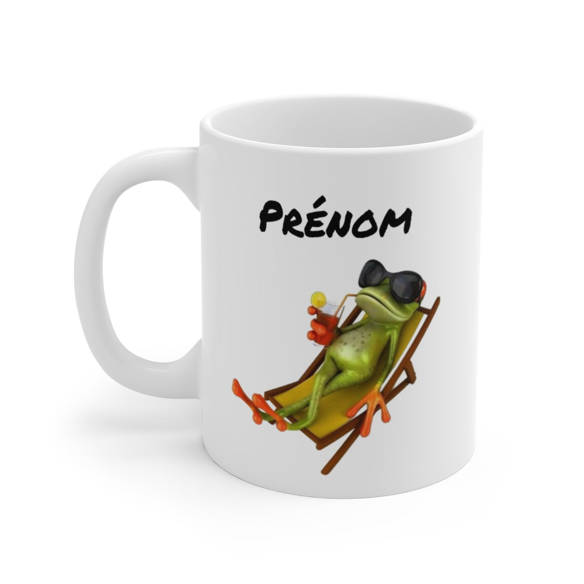 Mug Grenouille Relax – Personnalisable avec Prénom – Cadeau Fun Été & Humour