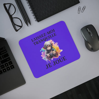 Tapis de souris 22x18 cm – Singe Gamer Stylé « Laissez-Moi Tranquille Je Joue » – Fond Violet