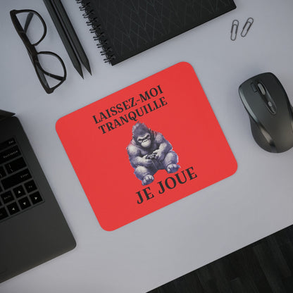 Tapis de souris 22x18 cm – Gorille Gamer « Laissez-Moi Tranquille Je Joue » – Fond Rouge