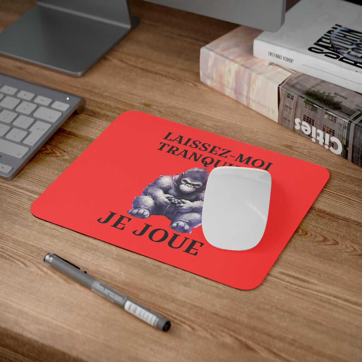 Tapis de souris 22x18 cm – Gorille Gamer « Laissez-Moi Tranquille Je Joue » – Fond Rouge