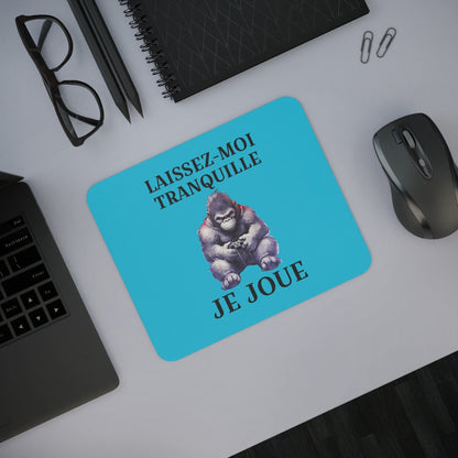 Tapis de souris 22x18 cm – Gorille Gamer « Laissez-Moi Tranquille Je Joue » – Fond Bleu