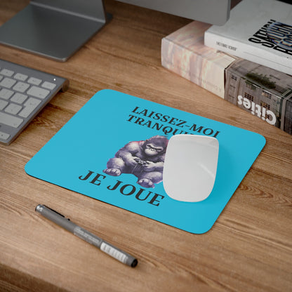 Tapis de souris 22x18 cm – Gorille Gamer « Laissez-Moi Tranquille Je Joue » – Fond Bleu