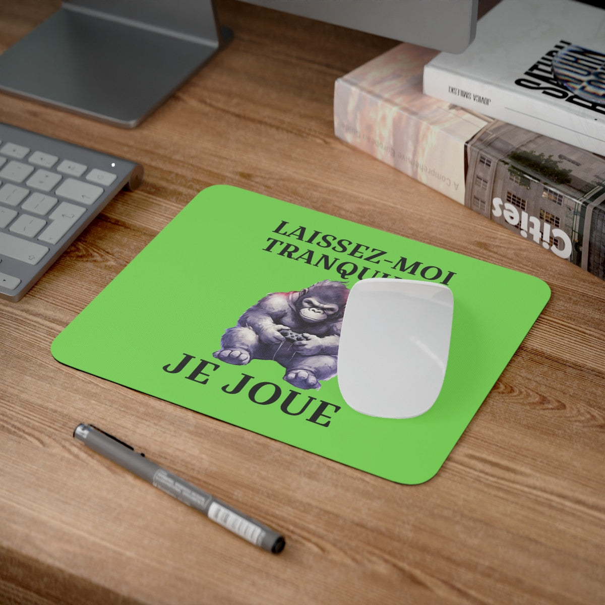 Tapis de souris 22x18 cm – Gorille Gamer « Laissez-Moi Tranquille Je Joue » – Fond Vert