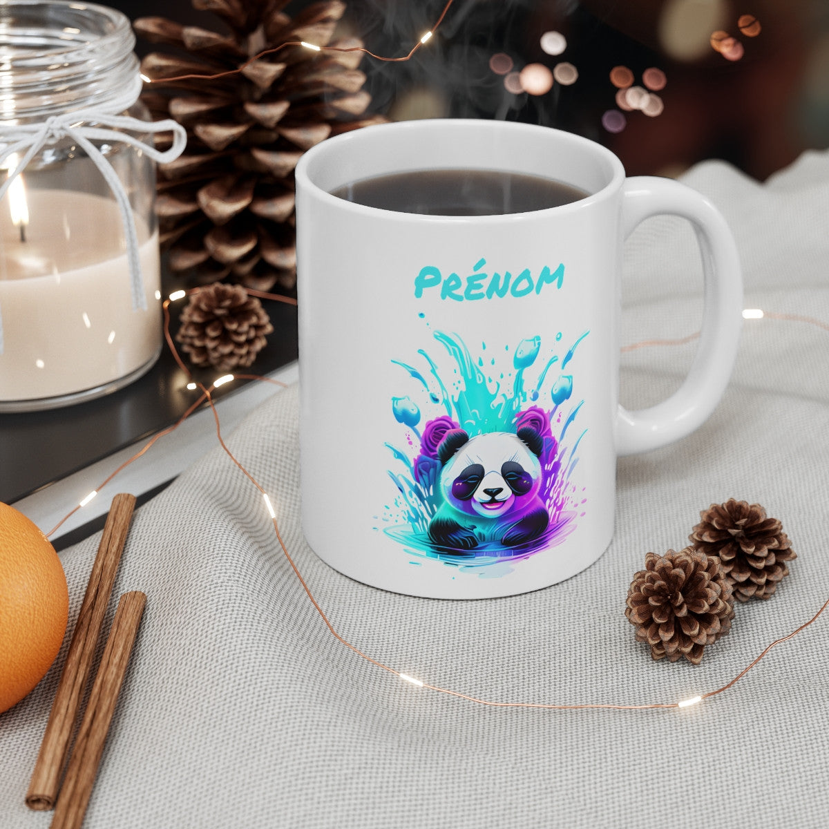 Mug Panda Splash Néon – Personnalisable avec Prénom – Design Kawaii Fluorescent