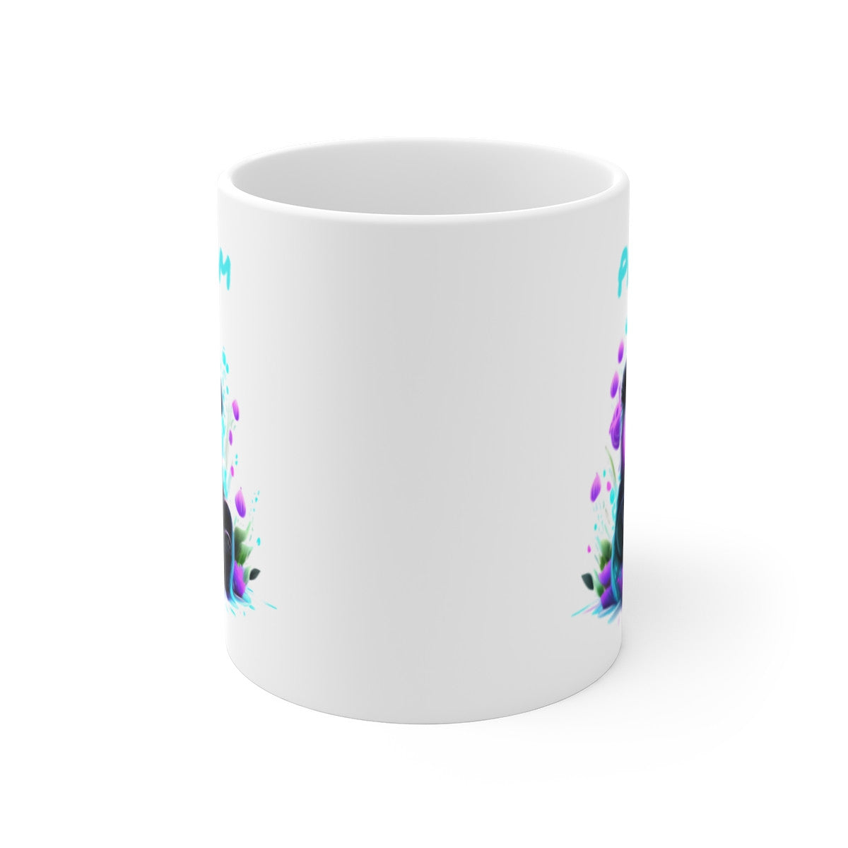 Mug Panda Assis Personnalisable – Design Fleurs Splash – Cadeau Mignon