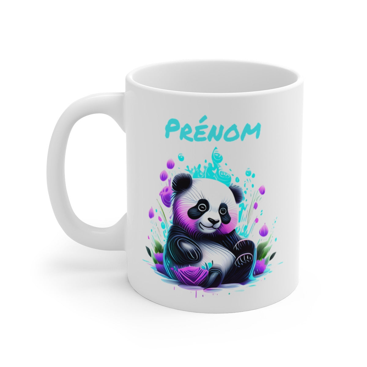 Mug Panda Assis Personnalisable – Design Fleurs Splash – Cadeau Mignon