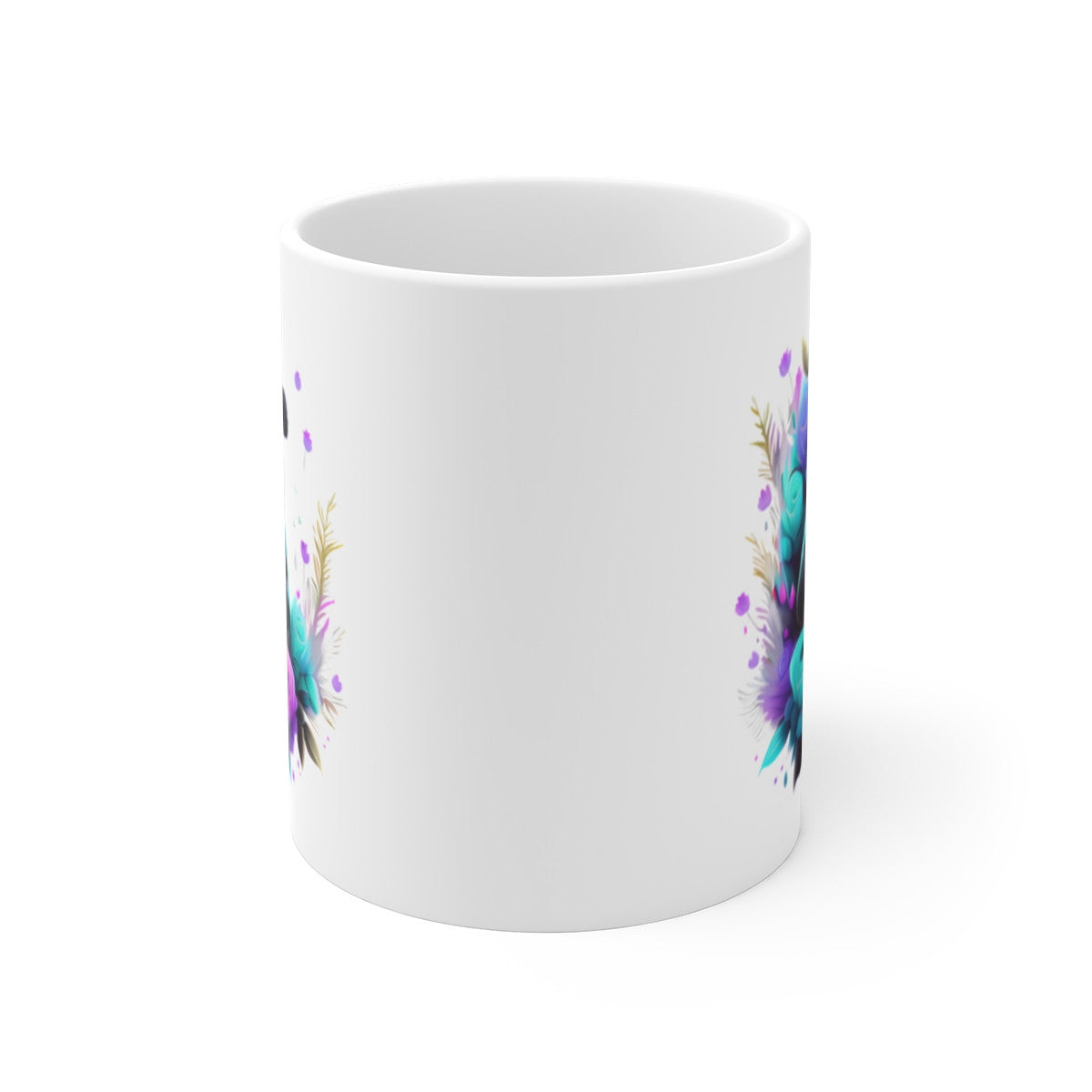 Mug Panda Chic – Fleurs Pastel & Roses Stylisées – Cadeau Doux et Élégant