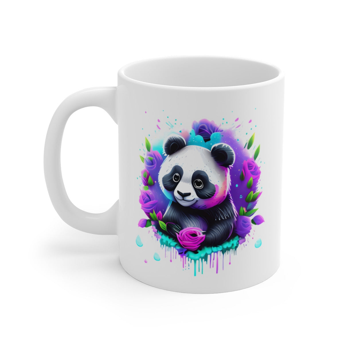 Mug Panda Romantique – Rose Rose & Fleurs Violet – Design Kawaii Doux