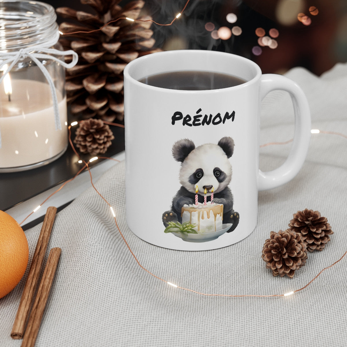 Mug Panda Anniversaire – Personnalisable avec Prénom – Gâteau & Bougies