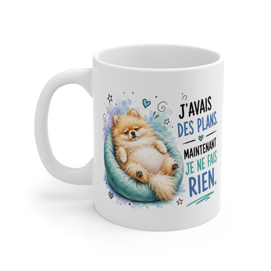 Tasse J’Avais des Plans Maintenant Je Ne Fais Rien – Mug Humour Spitz Nain – Cadeau Drôle Homme Femme 325 ml