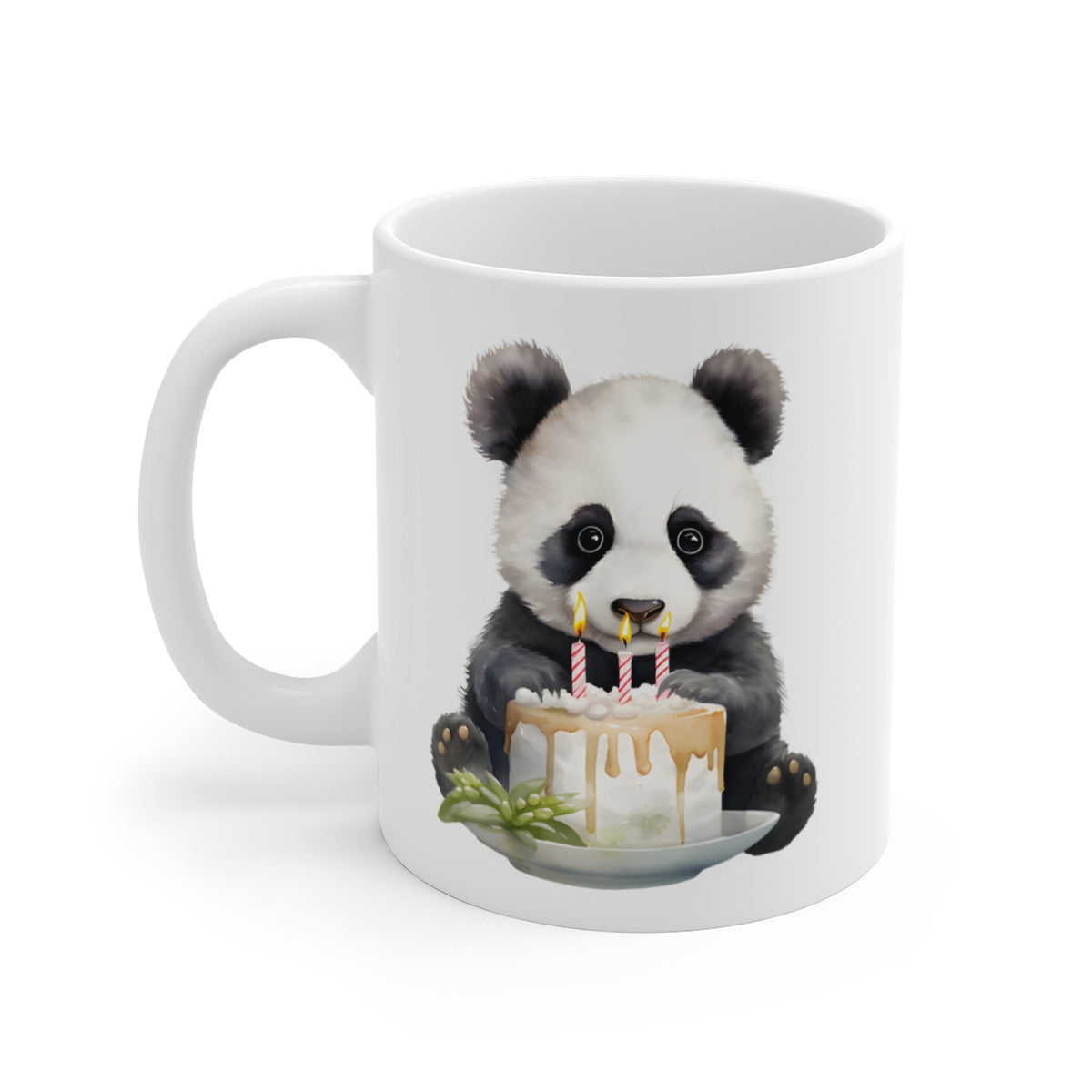Mug Panda Anniversaire – Illustration Gâteau & Bougies – Style Aquarelle Mignon