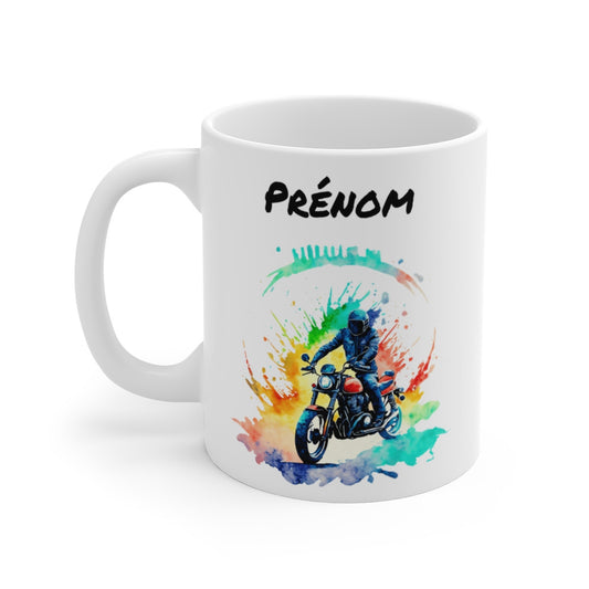 Mug Moto Route – Motard Roadster Aquarelle – Personnalisable avec Prénom