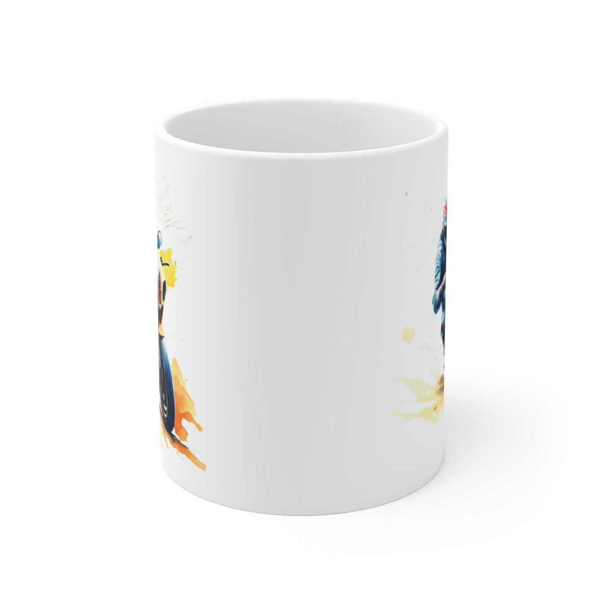 Mug Moto de Course – Pilote Sportif en Virage – Illustration Style Aquarelle Jaune & Rouge