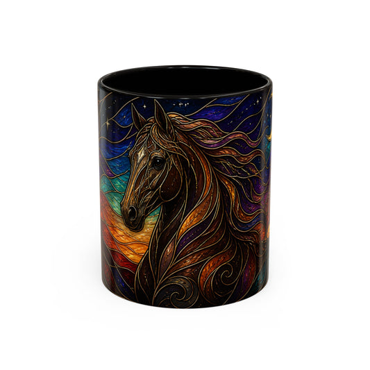 Tasse Cheval Style Vitrail – Mug Artistique Multicolore avec Lune et Cheval Élégant – Céramique 325ml