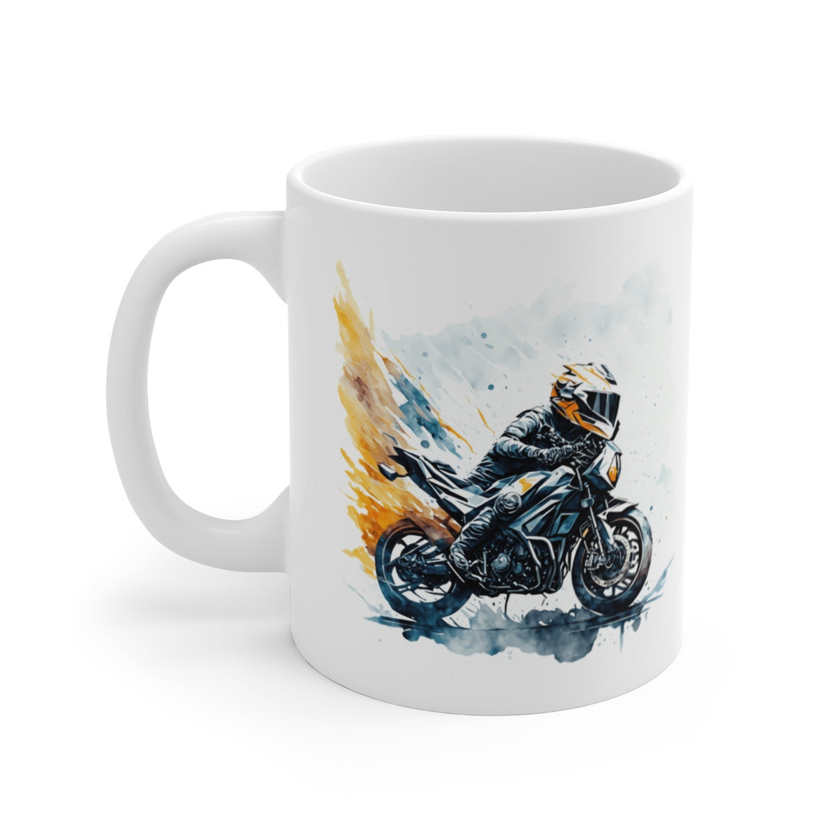Mug Moto Sport – Motard en Pleine Accélération – Illustration Aquarelle Dynamique