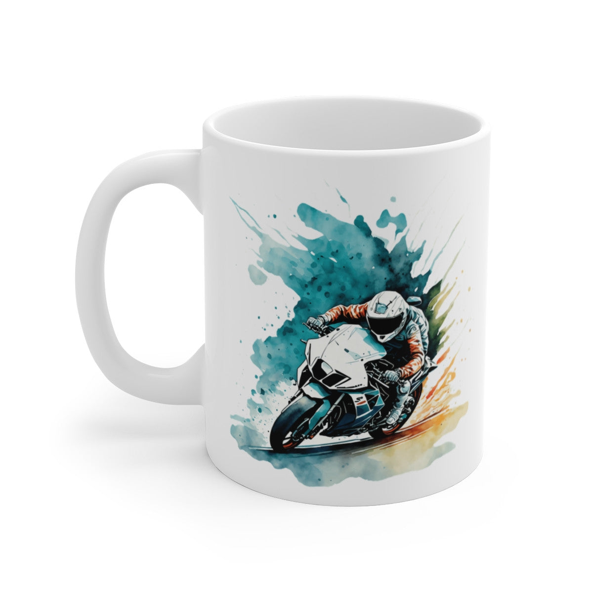 Mug Moto Racing – Motard en Plein Virage – Illustration Aquarelle Moderne