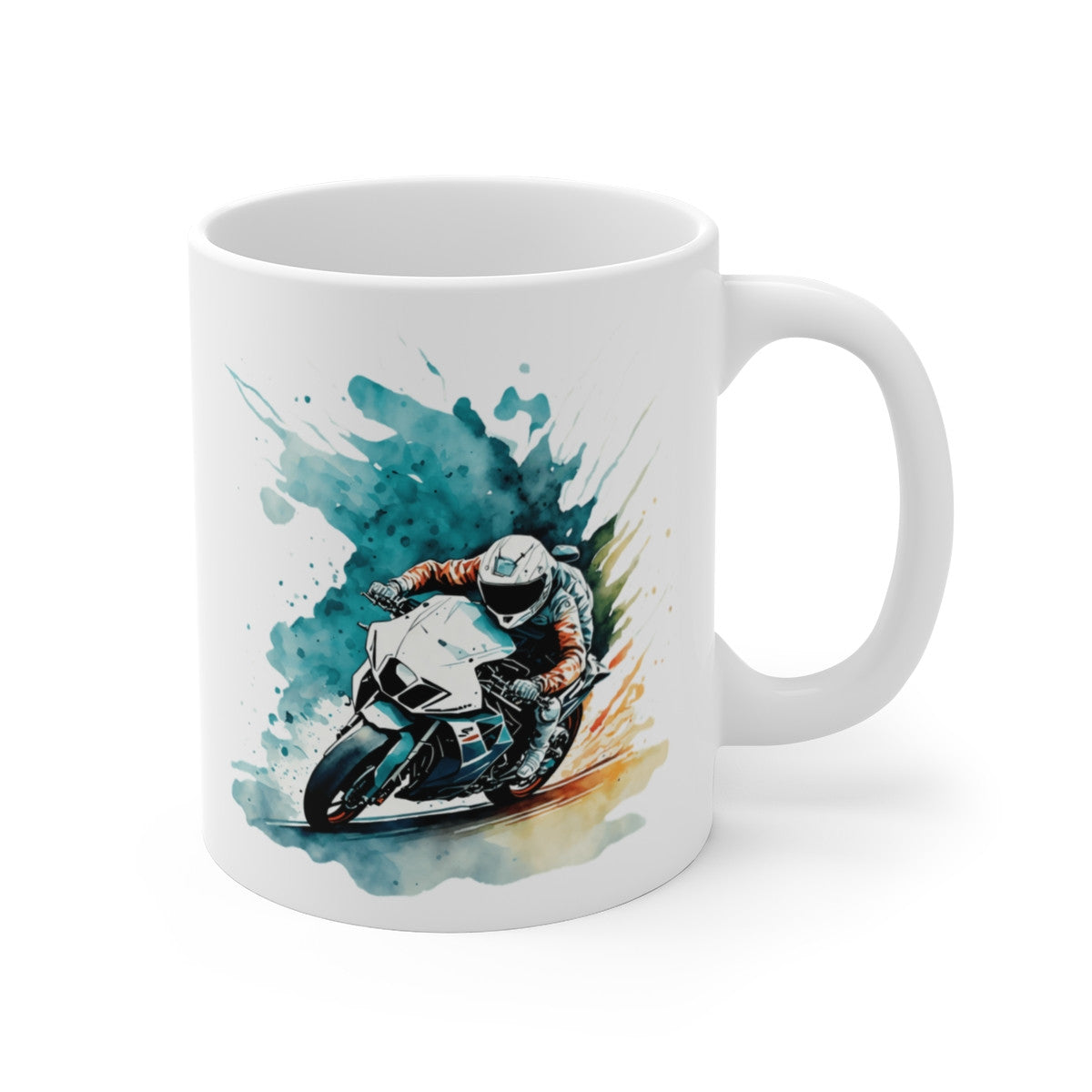 Mug Moto Racing – Motard en Plein Virage – Illustration Aquarelle Moderne