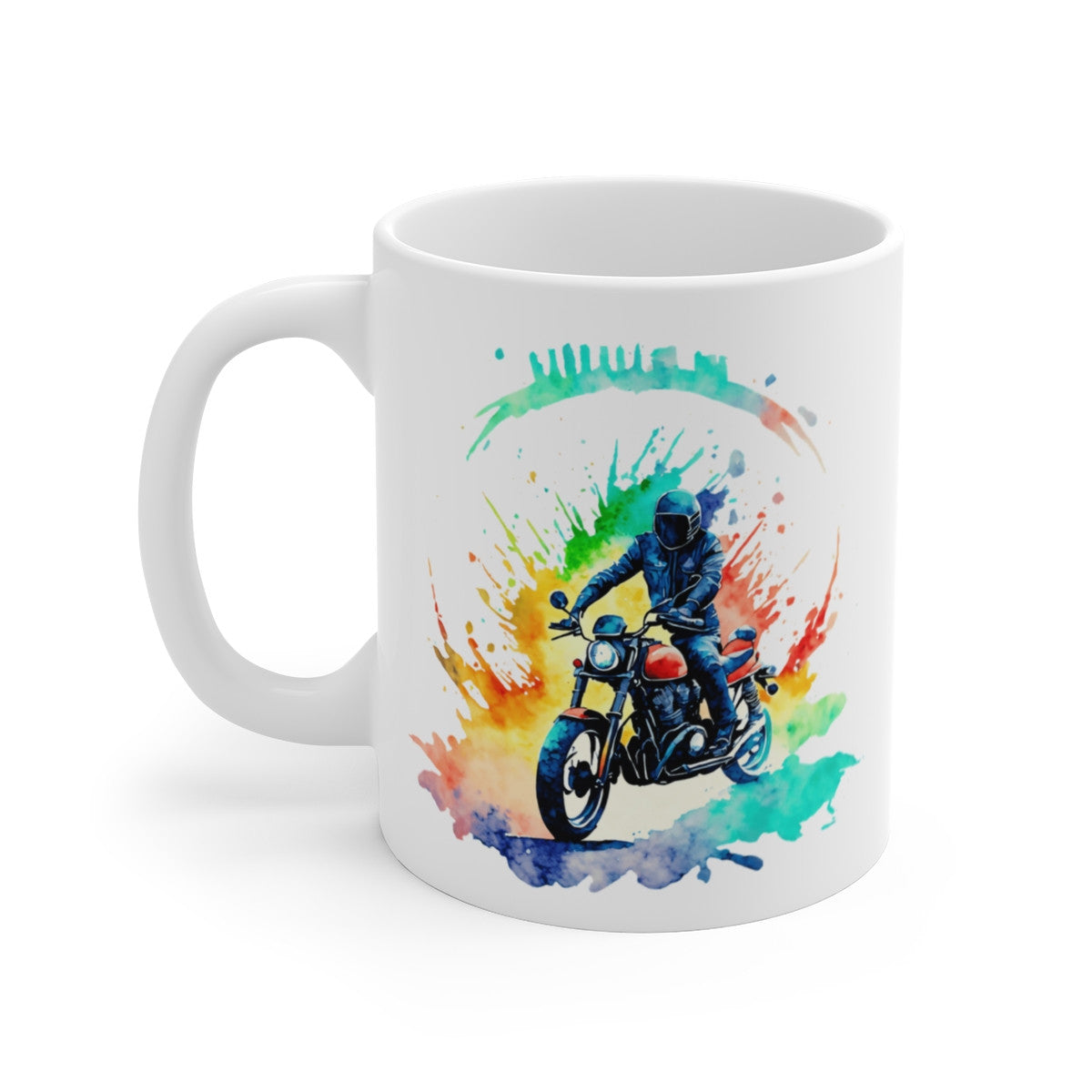 Mug Motard – Moto Café Racer Aquarelle Arc-en-ciel – Style Vintage & Couleurs Splash