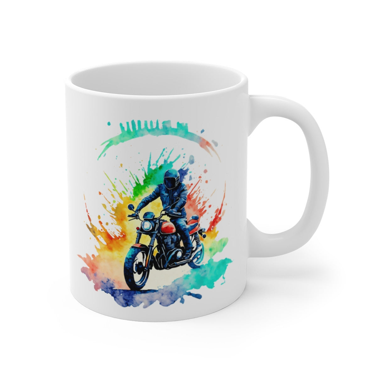 Mug Motard – Moto Café Racer Aquarelle Arc-en-ciel – Style Vintage & Couleurs Splash