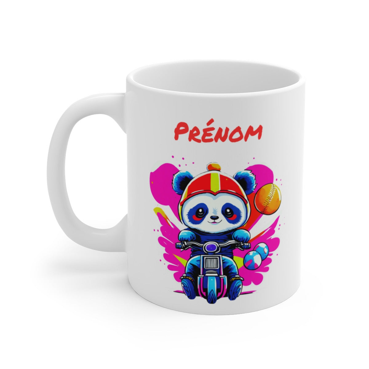 Mug Panda à Moto Personnalisé – Prénom Enfant Motard – Design Coloré et Mignon