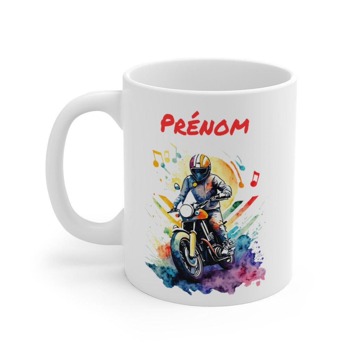 Mug Moto Vintage Personnalisé – Prénom Motard & Musique – Cadeau Motard Artistique
